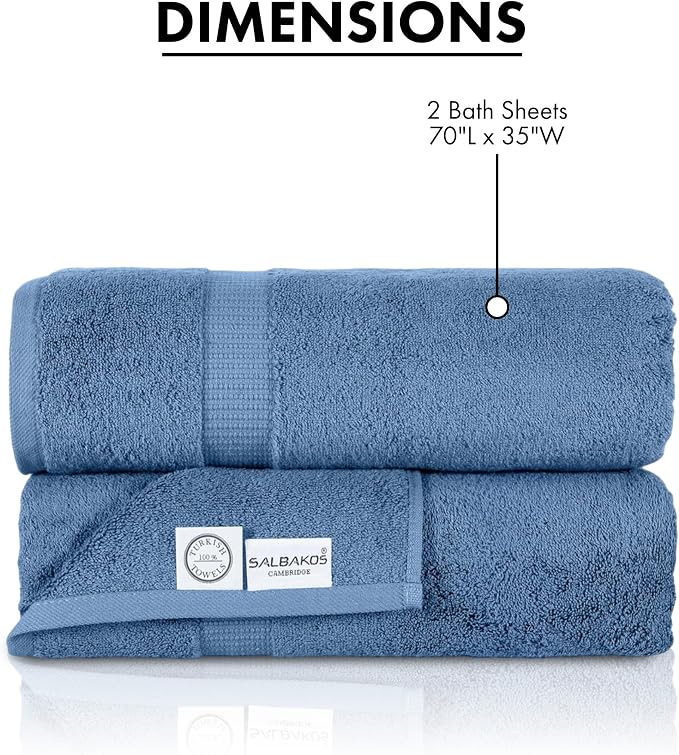 SALBAKOS 100% Turkish Cotton Extra Large Bath Sheet Set of 2 35x70 inch | - Image 9