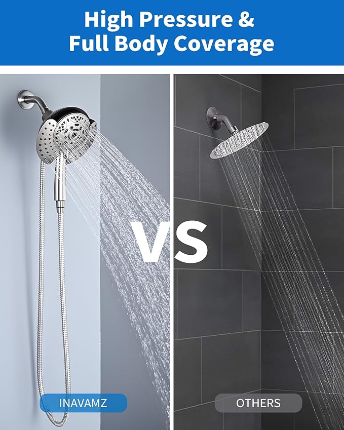 2.5GPM Shower Heads with Handheld Spray Combo: 7.2" Rainfall Shower Head & Hand - Image 5