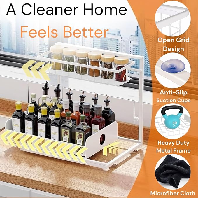 Under Sink Organizer, 1 Pack, 2 Tier Pull Out Sliding Shelf, Adjustable Height - Image 3