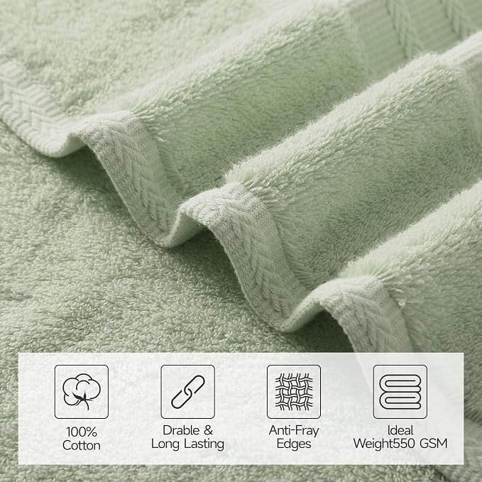 REDKISS Green Towel Set of 8-100% Cotton Luxury Bath Towels Set - Image 6