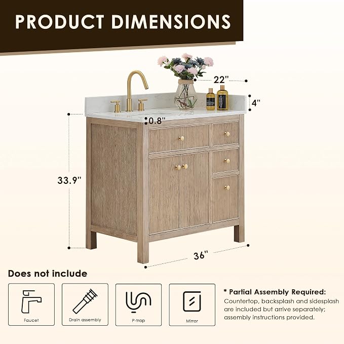 ALTAIR 36 Bathroom Vanity with Sink Mordern Freestanding Single Vanities Large - Image 2