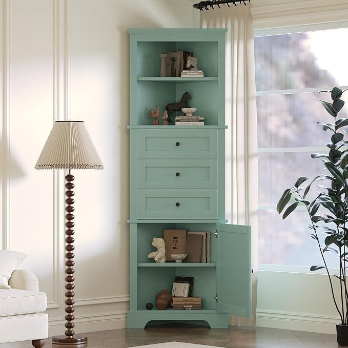 69" H Tall Corner Cabinet with Adjustable Shelves and Drawers, Storage by Merax