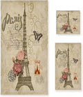 Vintage Butterfly Paris Eiffel Tower 3 Piece Towel Bathroom Sets, 1 Bath Towel by Tamonten
