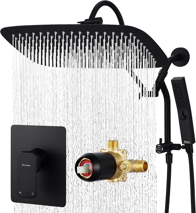 G-Promise 14 Inches Shower Faucet Sets Complete, All Metal Rainfall Shower Head by G-Promise