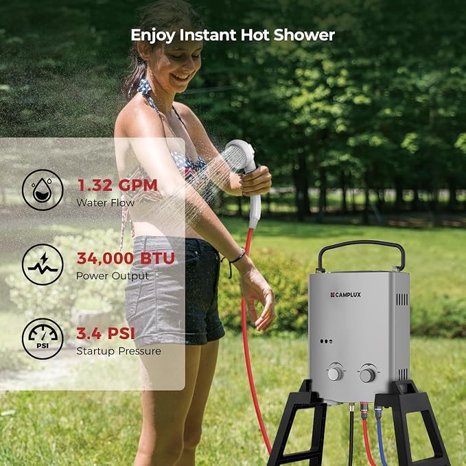 CAMPLUX 1.32 GPM Portable Outdoor Tankless Water Heater Propane Instant Hot - Image 3