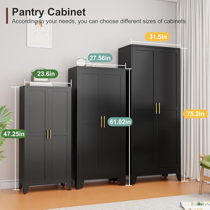 Metal Pantry Cabinet with 2 Doors and Adjustable Shelves, Kitchen Storage - Image 6