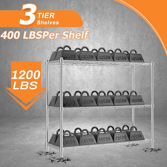 Storage Shelves Heavy Duty, 3-Tier Adjustable Metal Industrial Utility Shelf - Image 3