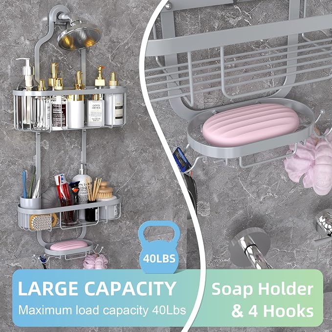 Kadolina Bathroom Hanging Shower Organizer, Over Head Shower Caddy Shower - Image 5