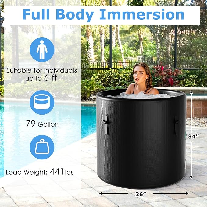 Goplus 79 Gal Ice Bath Tub for Athletes, Inflatable Cold Plunge Tub w/Multiple - Image 7