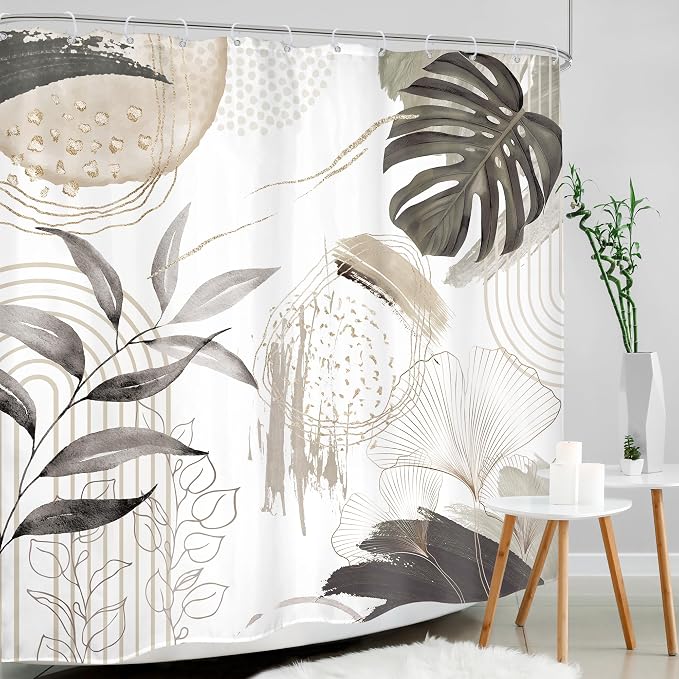 Gray Boho Shower Curtain 72Wx72H Tropical Palm Leaves Bohemian Botanical - Image 3