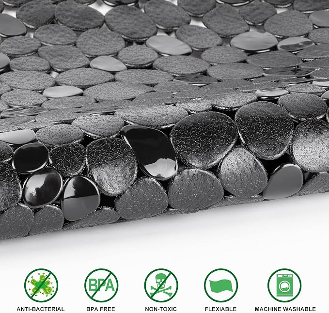 WELTRXE Pebbles Bath Mat for Tub Black Non-Slip Bathtub Mat - Image 2