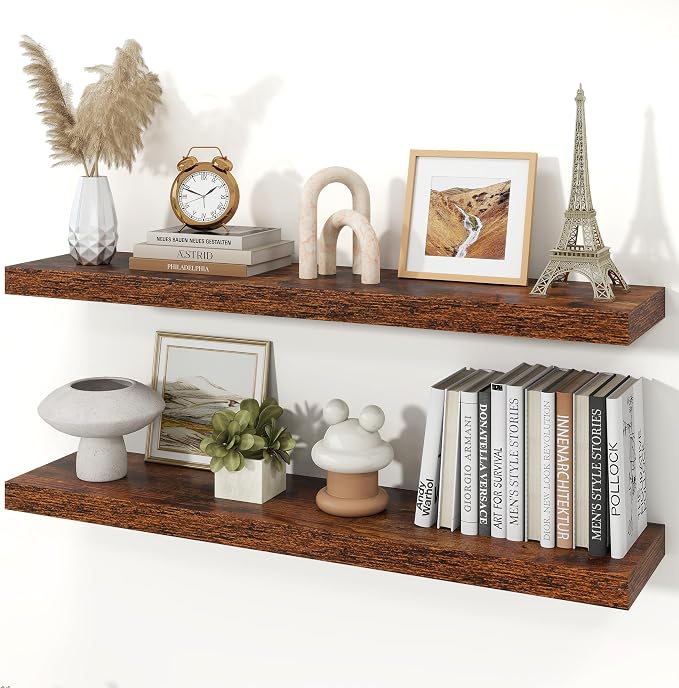 Floating Shelves for Wall, 9.3" Deep Wall Mounted Wood Shelves for Bathroom by Unknown