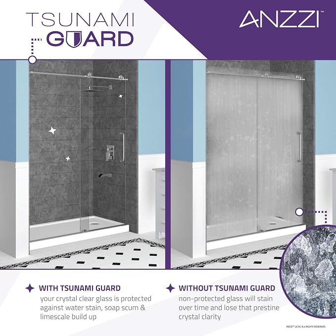 ANZZI 70" x 24" Frameless Shower Door in Polished Chrome, Water Repellent Glass - Image 8