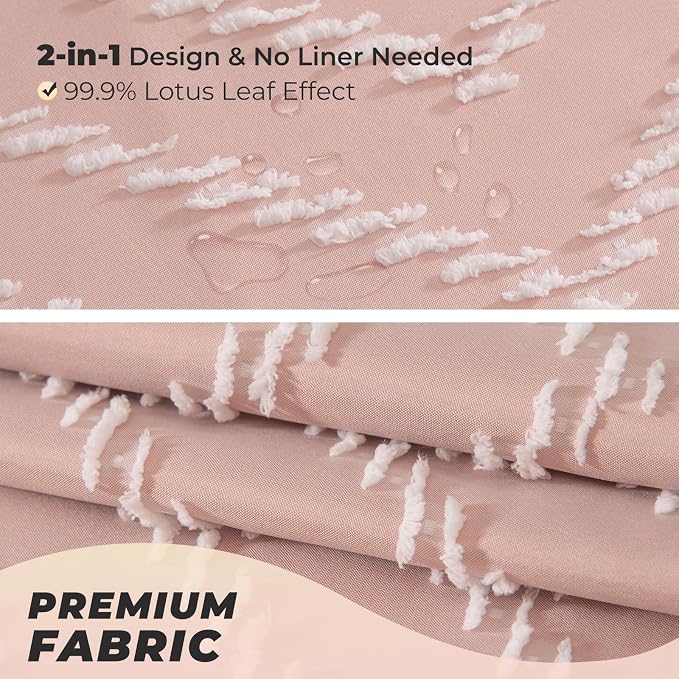 Extra Long Blush Pink Boho Shower Curtain Cute Shower Curtain Textured Tufted - Image 3