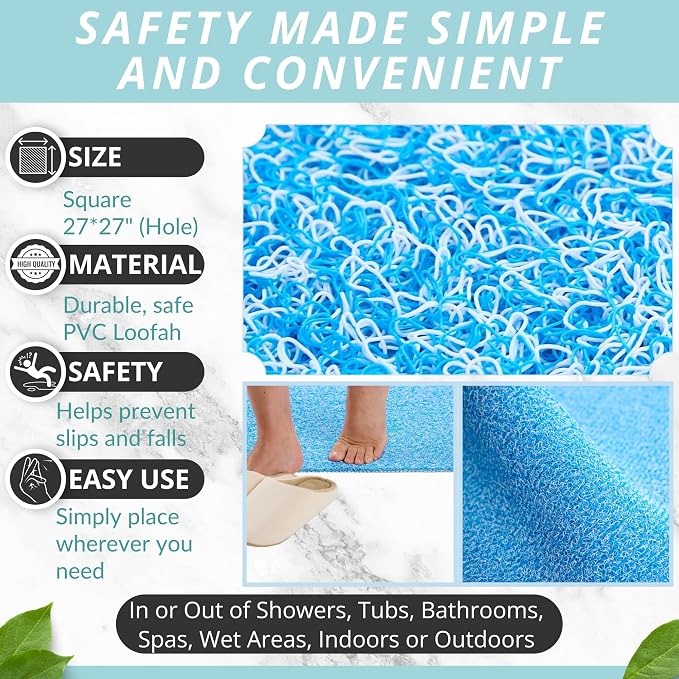 Enkosi Loofah Shower Mat with Drain Hole – Cushioned Anti-Slip Square Bath Mat - Image 3