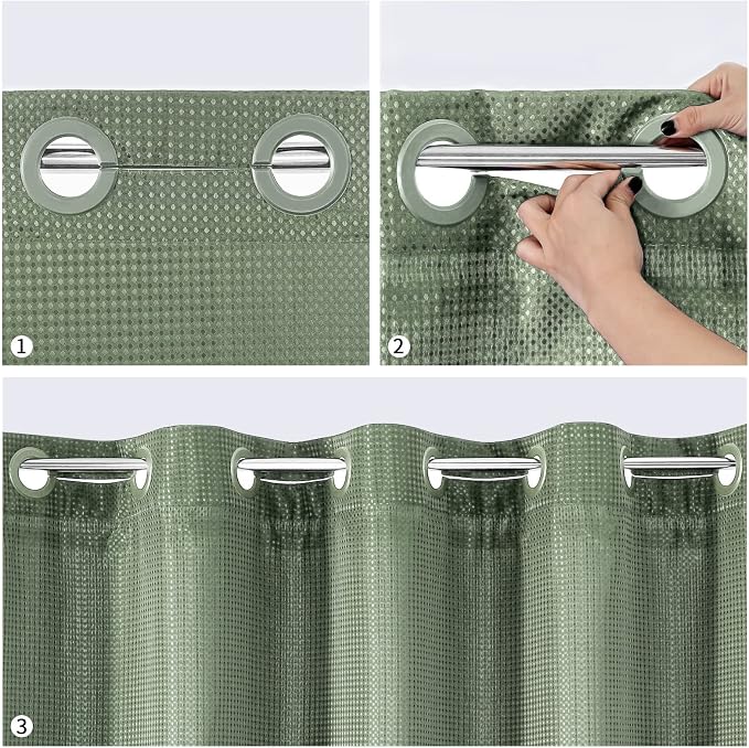 MitoVilla No Hooks Needed Extra Long Shower Curtain Liner Set, Sage Green 86 - Image 4