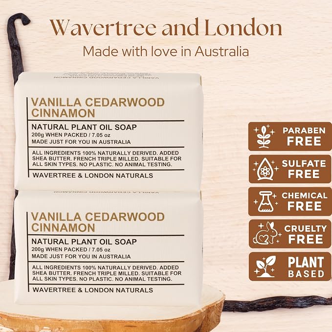 Wavertree & London Vanilla Cedarwood Scented Natural Soap Bars, 7oz - Image 2
