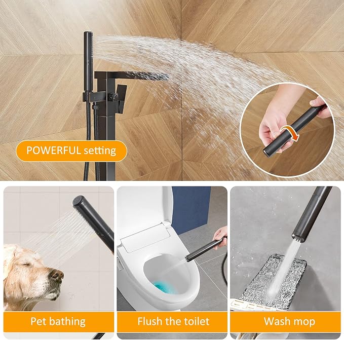 BESy Freestanding Bathtub Faucet Waterfall Tub Filler Oil Rubbed Bronze Floor - Image 4