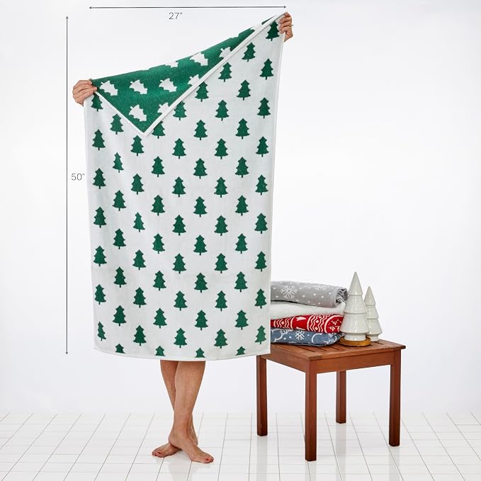 SKL Home Christmas/Winter Holiday Trees 100% Cotton Premium Bath Towel - Image 4