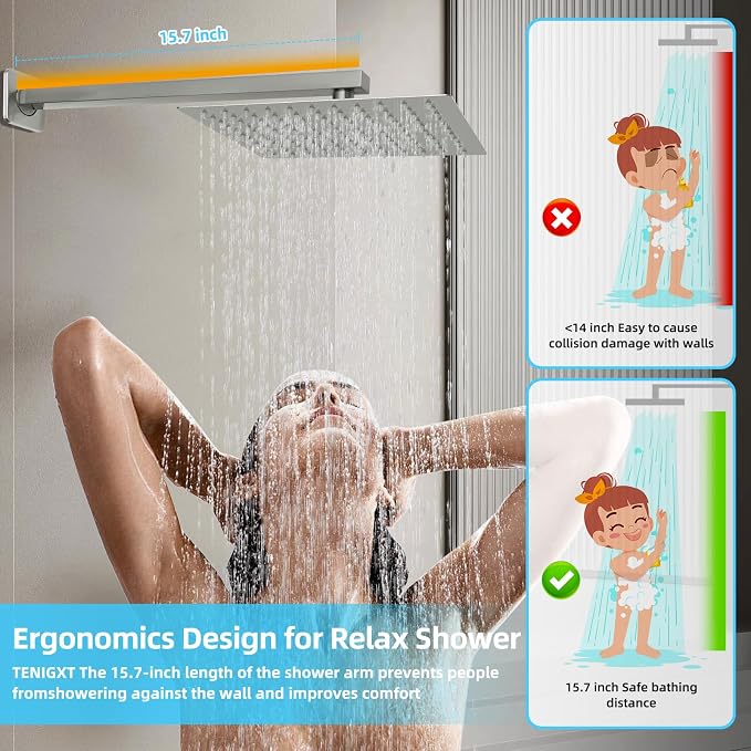Bathroom Shower Faucet Set，12 Inch Rain Shower Head - Image 4