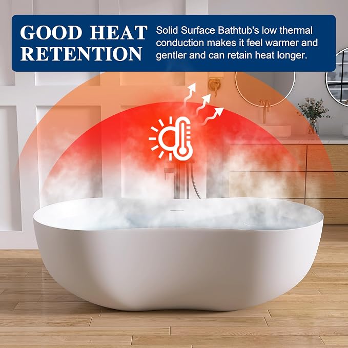 67 Inch Stone Resin Freestanding Bathtub, Contemporary Peanut Oval Stand Alone - Image 2