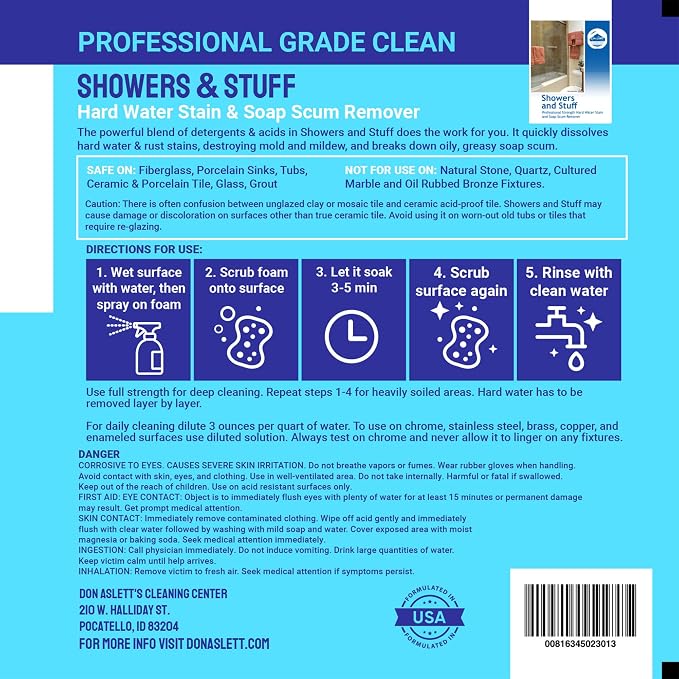 Don Aslett Showers and Stuff Hard Water Stains and Soap Scum Remover | Cleans - Image 8