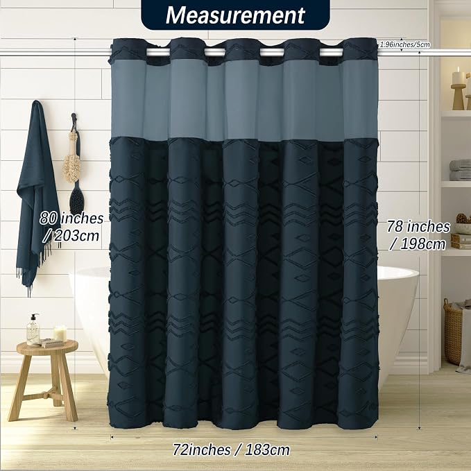 No Hooks Required Boho Farmhouse Shower Curtain Tufted Chevron Striped - 72W x - Image 6