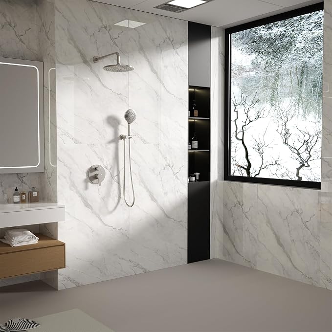 Brushed Nickel Shower Faucet Set, Wall Mount Rain Shower System 10 Inches - Image 8