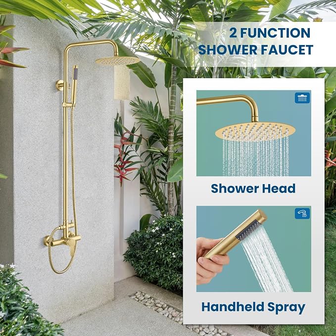 gotonovo Outdoor Shower Fixtures SUS304 Stainless Steel Rain Shower Kit Faucet - Image 3
