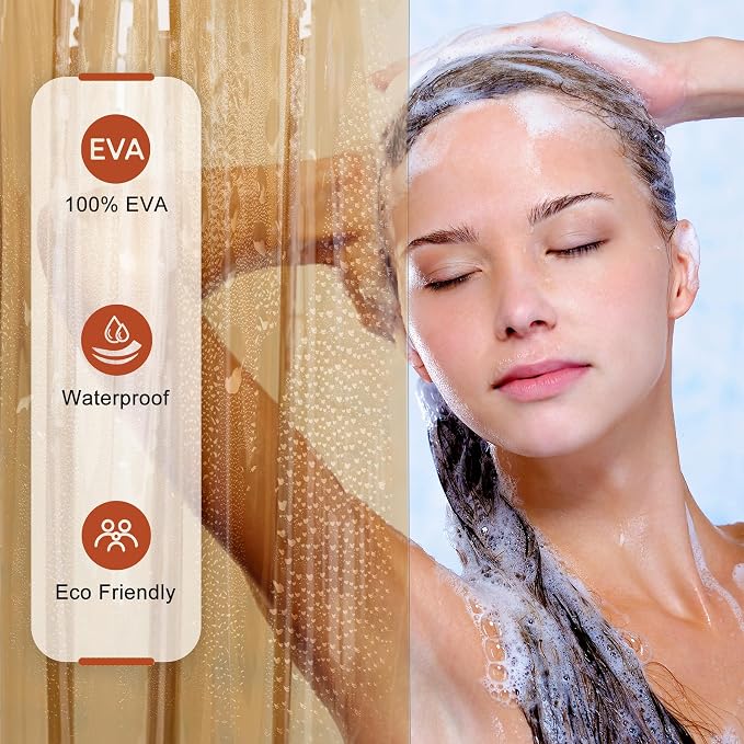 AmazerBath Shower Curtain Liner, EVA Clear Orange-Brown Heavy Duty Shower - Image 4