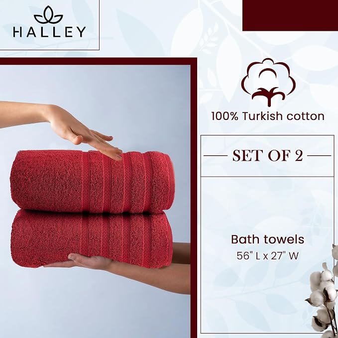 HALLEY Turkish 2 Pack Premium Bath Towels 650 GSM Highly Absorbent Super Soft - Image 4