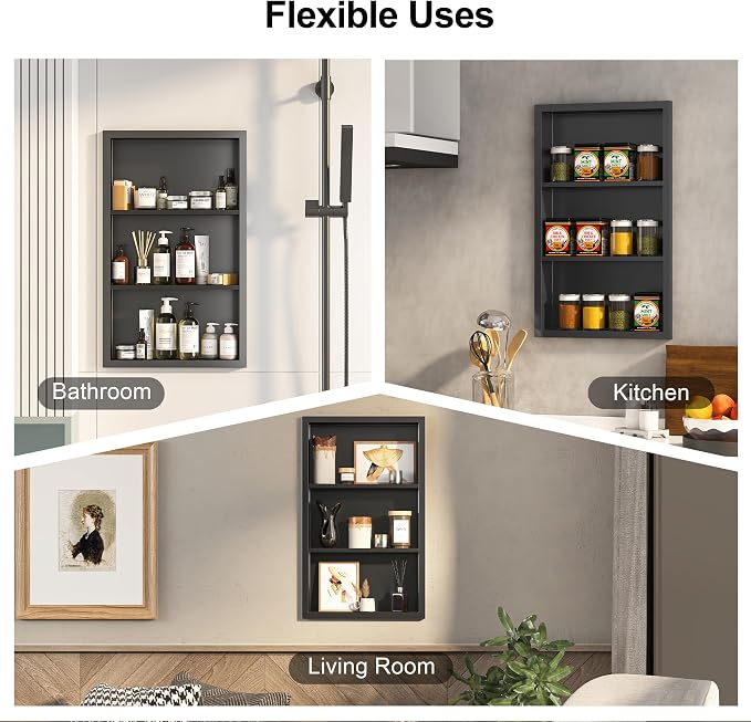 Bathroom Medicine Cabinet Recessed, 14x24 Black Shower Niche - Image 6