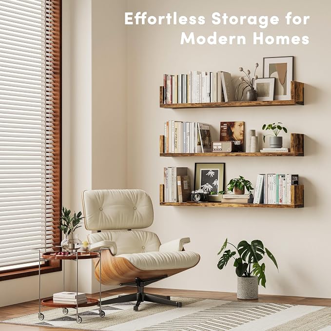 Wall Bookshelf, 36 Inches U Shaped Wall Shelves, Long Deep Floating Shelves - Image 3