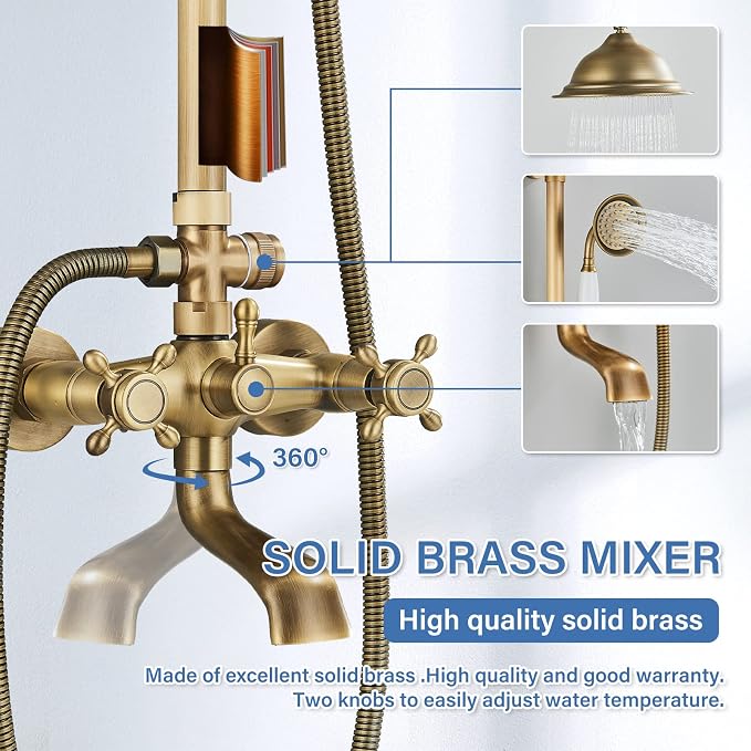Antique Brass Shower System Bathroom Shower Faucet Set - Image 6