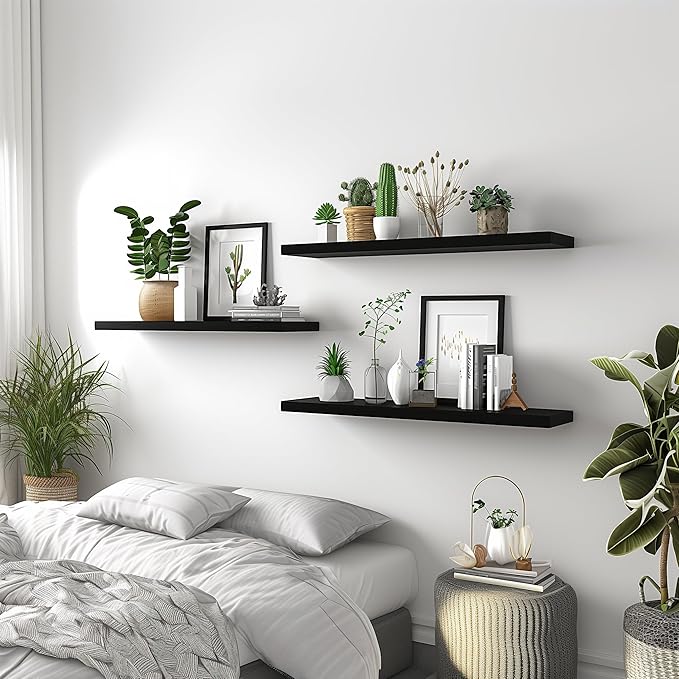 36 Inch Floating Shelves for Wall Rustic Black Wood Wall Shelves for Bedroom - Image 4
