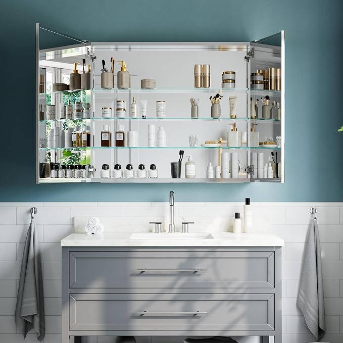 36"x30" Medicine Cabinet Mirror, Aluminum Silver Recessed Medicine Cabinet - Image 8