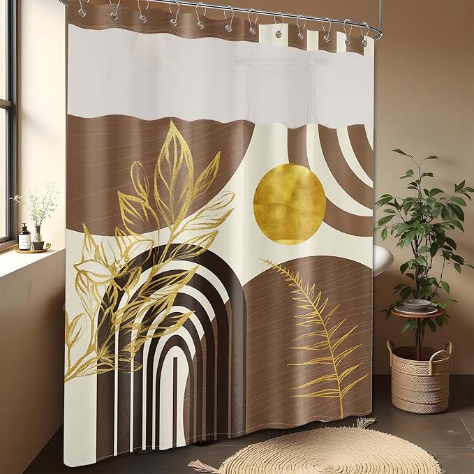Black and Brown Bohemian See Through Mesh Top Shower Curtain - Image 2