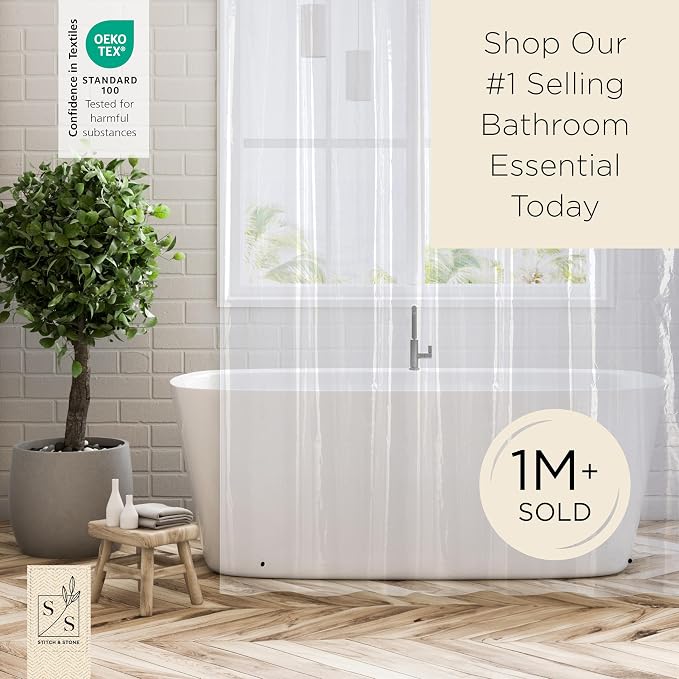 Stitch & Stone Shower Curtain Liner, Premium Lightweight Durable Waterproof 4g - Image 8