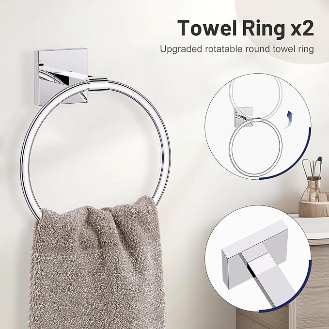 10 Pieces Polished Chrome Towel Bar Set, 23.6 Inch Bathroom Accessories Set - Image 3