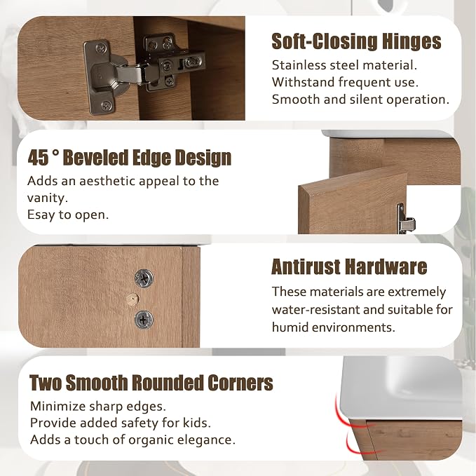 40 Inch Bathroom Vanity with Sink, Premium Plywood Wooden Cabinet with Soft - Image 7