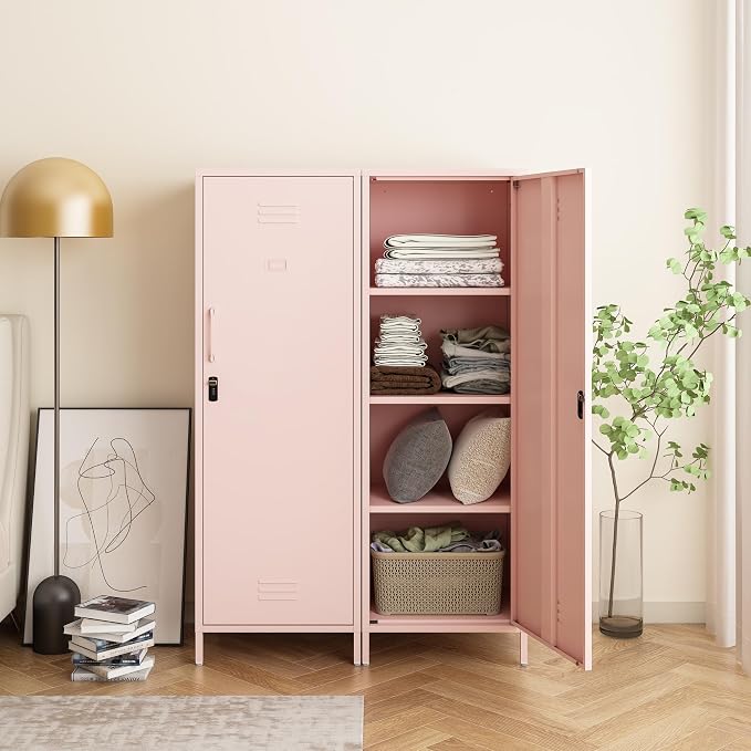 Locker Cabinet, 59.06" H Pink Metal Locker Storage Cabinet - Image 2