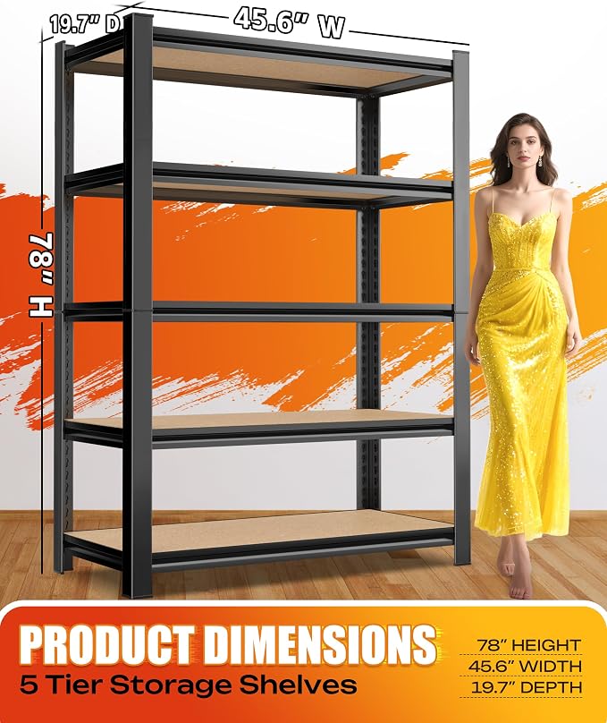 AOAORRG Set of 4 Storage Shelves, 45.6" W Heavy Duty Garage Shelving, 5-Tier - Image 3