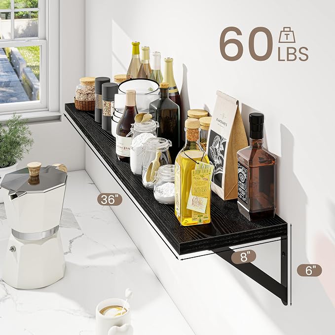Dreamland Black Floating Shelf 36 inch, 36W x 8D Wall Mounted Shelves Set of 2 - Image 3