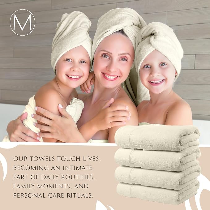 MAURA Ivory Extra Large Turkish Cotton Luxury Bath Towels Set of 4. Ultra-Soft - Image 7