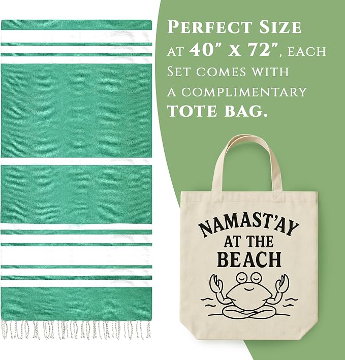 Turkish Cotton Beach Towel Pack of 6 & 1 Boho Tote Bag - Image 6