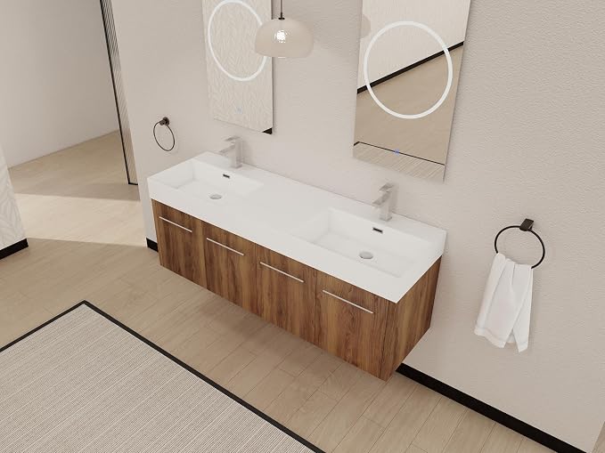 60 Inch Bathroom Vanity with Double White Resin Sink, Plywood Base, Scratch & - Image 8