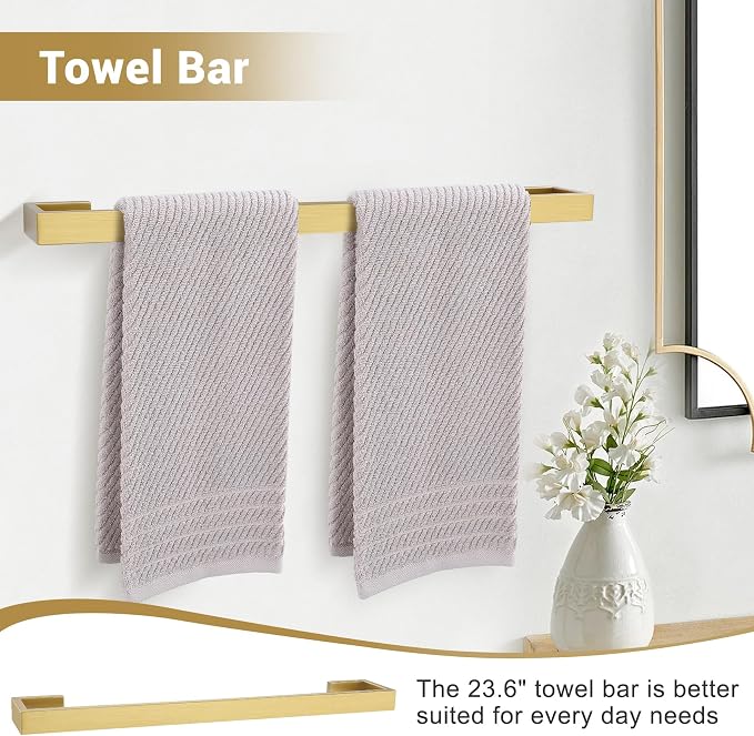 Brushed Gold Bathroom Hardware Set, 4-Piece Bath Towel Bar Set SUS304 Stainless - Image 2