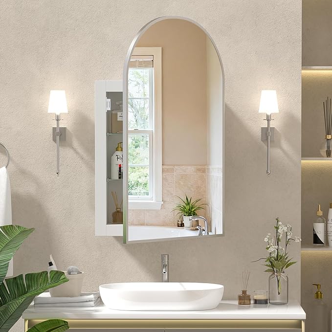 Recessed Medicine Cabinet for Bathroom, Brushed Nickel Arched Medicine Cabinet by Mepplzian