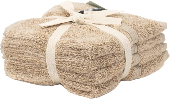 Mosobam Luxury Turkish Towels Set of 4 Washcloths 13X13 Light Taupe 700 GSM - Image 2