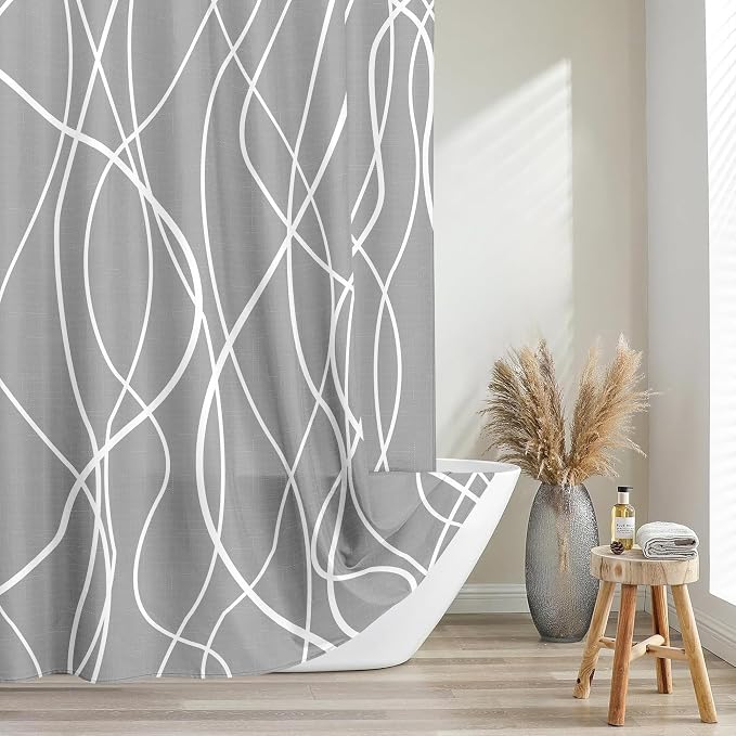 Tititex Morden 140gms Faux Linen Fabric Bath Shower Curtain Set Textured Fabric - Image 6